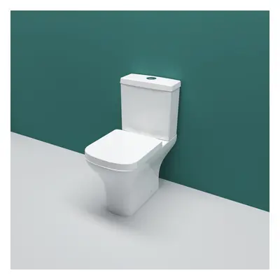 Modern Close Coupled Square White Toilet Pan and Soft Close Seat Bathroom WC