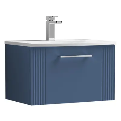 Retro Drawer Wall Hung Vanity Unit with Curved Ceramic Basin - 600mm - Satin Blue - Balterley