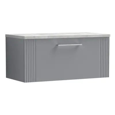 Retro Drawer Wall Hung Vanity Unit with Bellato Grey Laminate Worktop - 800mm - Satin Grey - Bal