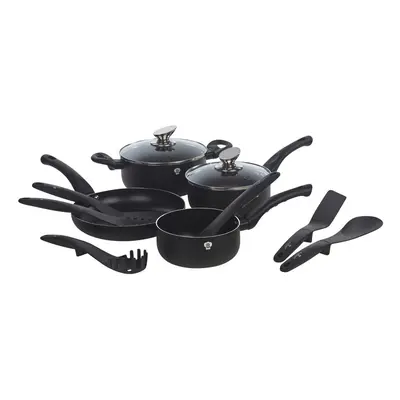 (Matt Black) 12Pc Set Blaumann Cookware Frying Pots Saucepan Casserole Soft Touch & Tool Set