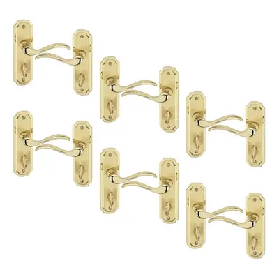 (6x Polished Brass Bathroom) Constance Metal Lever Latch Door Handles Set