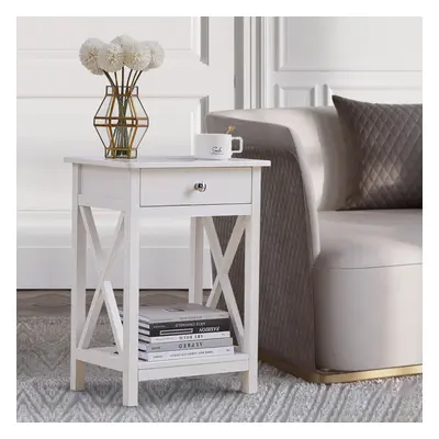 Wooden One Drawer Bedside Table Cabinet Side Table White