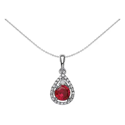 Jewelco London Ladies Sterling Silver Ruby-Red Cubic Zirconia Halo Tear of Joy Pendant Necklace 