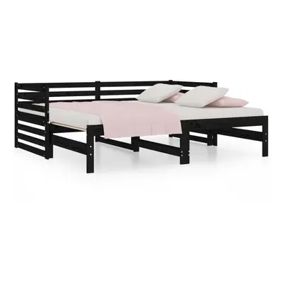 (black) vidaXL Solid Wood Pine Pull-out Day Bed Bedroom Guest Sofa Bed Multi Colours