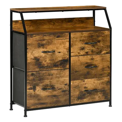 HOMCOM Bedroom Chest of Drawers with Fabric Drawers, Open Shelf, Rustic Brown