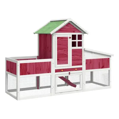 (red) vidaXL Rabbit Hutch Rabbit Run Bunny House Wooden Animal House Solid Wood Pine