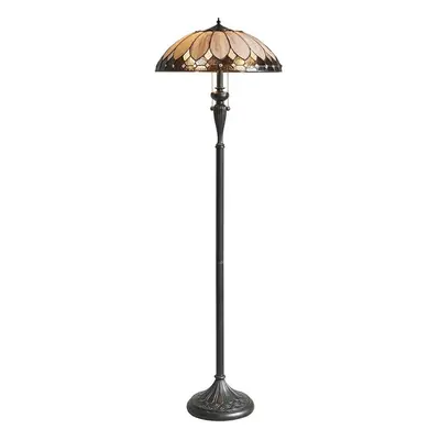 1.5m Tiffany Twin Floor Lamp Dark Bronze & Retro Stained Glass Shade i00006