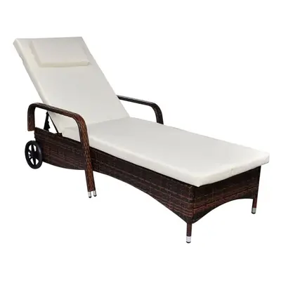 vidaXL Sun Lounger with Wheels Poly Rattan Brown Patio Reclining Chair Sun Bed