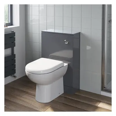 500mm Bathroom Toilet Back To Wall Furniture Unit Pan Soft Close Seat Gloss Grey