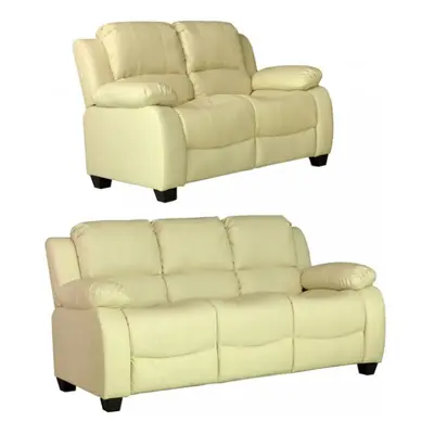 Valerie Cream Leather 3+2 Seater Sofa Set