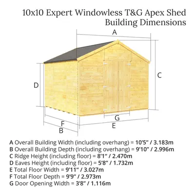 (Pressure Treated - 10x10, Windowless) BillyOh Expert Tongue and Groove Apex Workshop