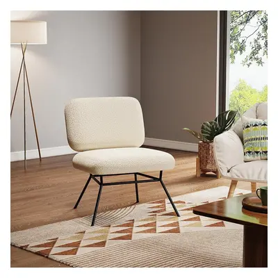 Beige Modern Faux Wool Accent Chair Backrest Occasional Chair Metal Base Living Room Accent Chai