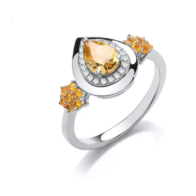 (Q) Jewelco London Ladies Rhodium Plated Sterling Silver Golden Yellow Pear Cubic Zirconia Tears