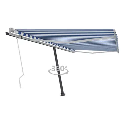 vidaXL Freestanding Manual Retractable Awning 450x350 cm Blue/White Outdoor