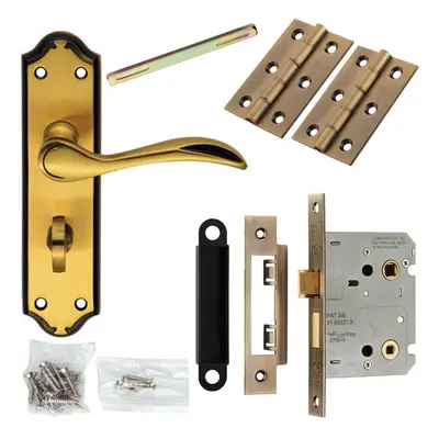 Door Handle & Bathroom Lock Pack Bronze Curved Lever Thumb Turn Backplate