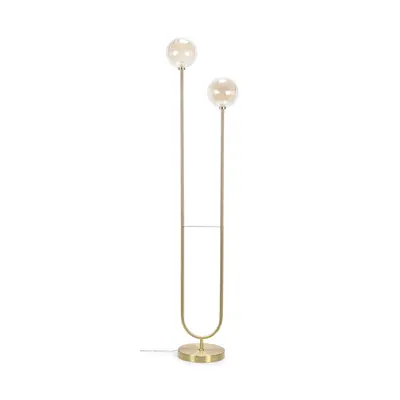 ValueLight Chessy Asymmetric Ribbed Glass Gold Dual Floor Lamp & Bulbs