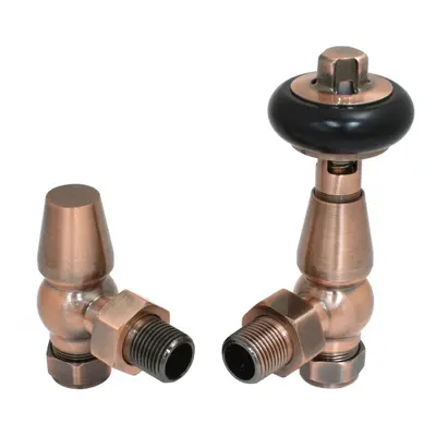 (Antique Copper) Traditional Antique Design TRV Thermostatic Brass Angled Radiator Valves Pair