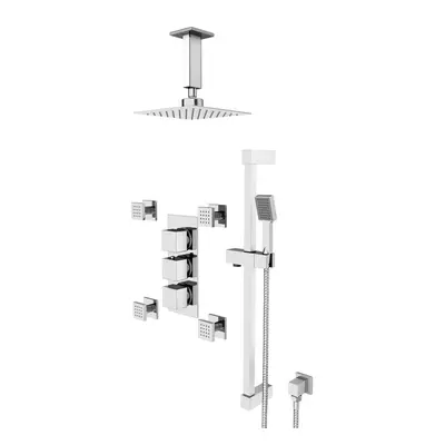 Nes Home Square Way Concealed Shower Mixer Valve, 200mm Shower Head, Handset, Slider Rail, 4x Bo