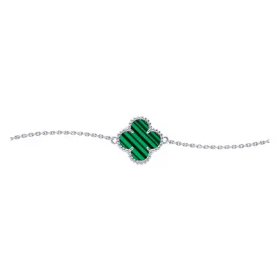 Jewelco London Silver Green Clover Malachite Lucky Charm Chain Bracelet 7-8.5" - ABB240