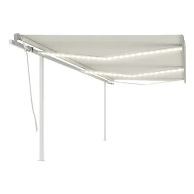 vidaXL Manual Retractable Awning with LED 6x3 m Cream Outdoor Garden Patio