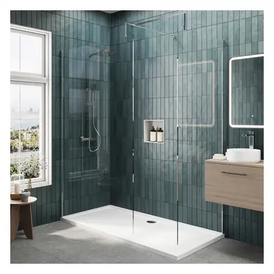 8mm Glass Walk In Wetroom Screens with Chrome Profile and White Shower Tray - x 800mm