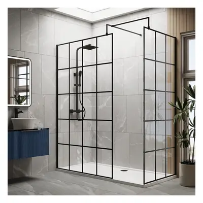 8mm Glass Walk In Wetroom Screens with Matt Black Framed Design and White Shower Tray - x 800mm