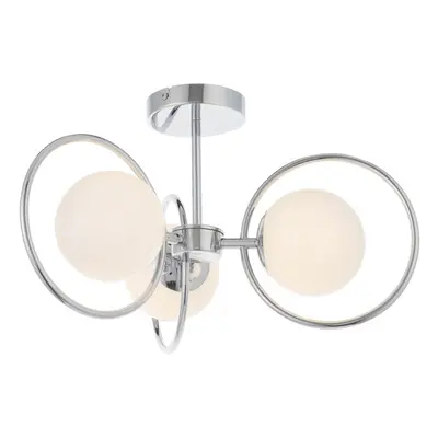 Semi Flush Ceiling Light Chrome Plate & Opal Glass x 3W LED G9 Dimmable