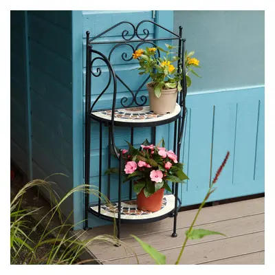 Home Source Sunflower Mosaic Tier Outdoor Garden Metal Planter Black