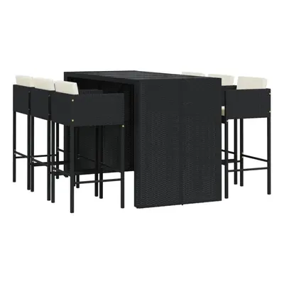 (black) vidaXL Garden Bar Set Outdoor Bar Table Set Piece with Cushions Poly Rattan