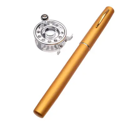 (Gold) Mini Pen Fly Fishing Rod Portable Pocket Aluminum Alloy Fishing Rod