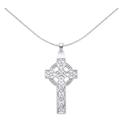 Jewelco London Unisex Rhodium Plated Sterling Silver Trinity Knot Beaded Celtic Cross Pendant Ne