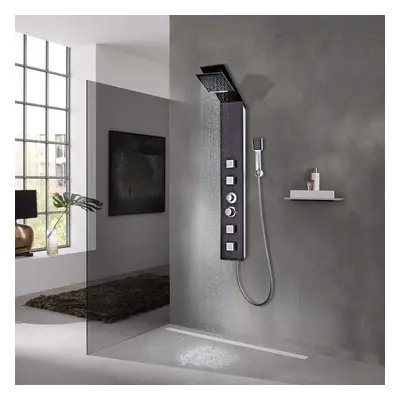 vidaXL Shower Panel System Glass Brown Tower Pillar with Massage Jets Bathroom