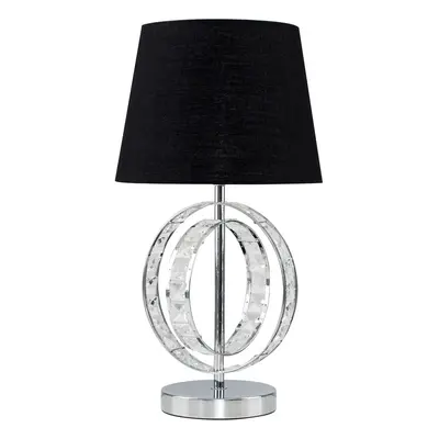 Modern Chrome Acrylic Jewel Intertwined Double Hoop Design Table Lamp with a Black Polycotton Ta