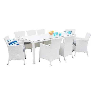 8 Seater Garden Dining Set ITALY PE Rattan White