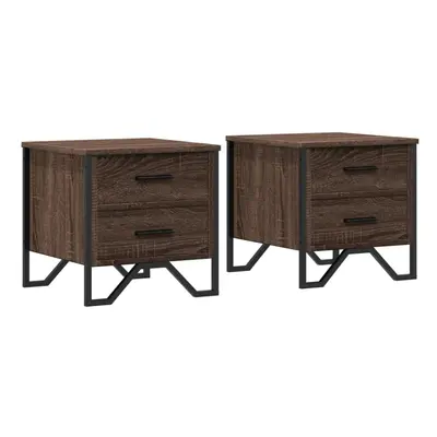 (brown oak, pcs) vidaXL Bedside Cabinets Nightstand Bed Table pcs Smoked Oak Engineered Wood