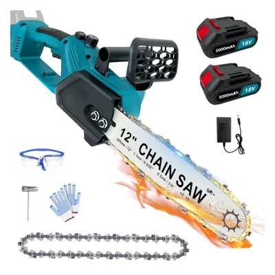 12" Heavy Duty 2Battery 5.5A Brushless Chainsaw 2chains+Charger-Makita Compatible