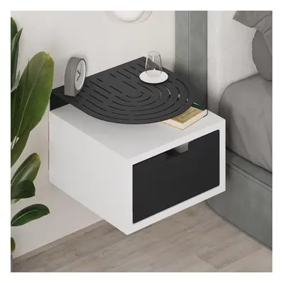 FWStyle Matt White Drawer Shelf Wall Mounted Bedside Table Nightstand