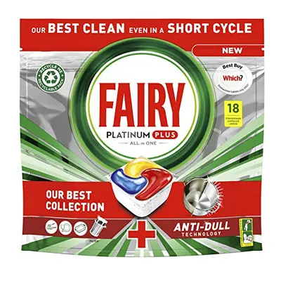 Fairy Platinum Plus All-In-1 Dishwasher Tablets, Lemon, Tablets (5x18), Our Best Cleaning For A 