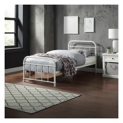 (Single x 190cm, No Mattress) TEWIN HOSPITAL STYLE WHITE METAL BED FRAME