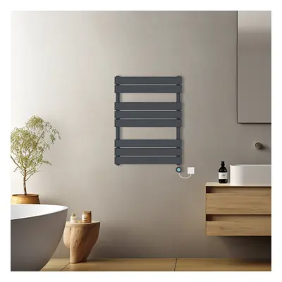 (Anthracite, 800x600mm) Pre-filled Electric Heated Towel Rail Radiator Flat Panel Thermostatic