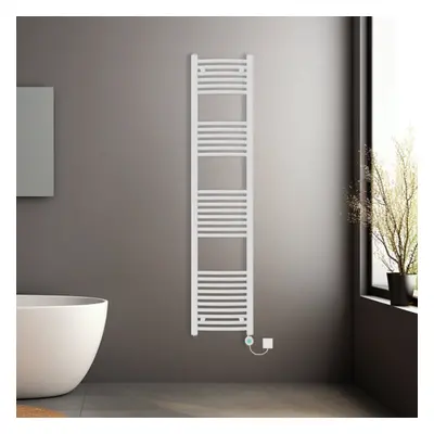 (White, 1800x400mm) Pre-filled Electric Curved Heated Towel Rail Radiator Thermostatic