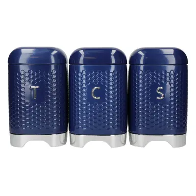 KitchenCraft Lovello Textured Tea, Coffee and Sugar Canisters in Gift Box, Steel - Midnight Navy