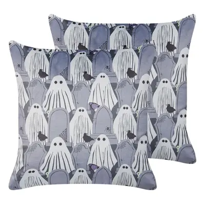 Set of Velvet Cushions Ghost Pattern x cm Grey FANATE