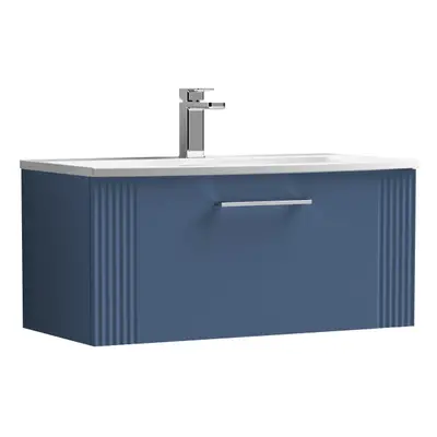 Retro Drawer Wall Hung Vanity Unit with Curved Tap Hole Ceramic Basin - 800mm - Satin Blue - Bal