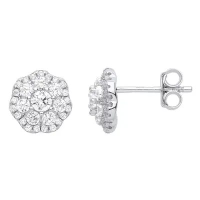 Jewelco London Ladies Rhodium Plated Sterling Silver Scallop Edge Cluster Stud Earrings - EAG101