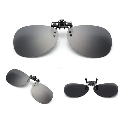 (Grey) Sunglasses Mirror Pilot Polarized Clip on Night Vision Lens Anti-fog