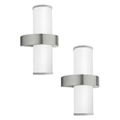 2 PACK IP44 Outdoor Wall Light Stainless Steel & Silver 2x 60W E27 Lamp