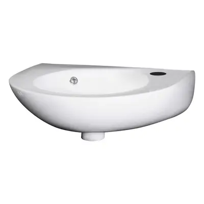 Cloakroom Wall Hung Tap Hole Round Ceramic Basin with Overflow - 350mm