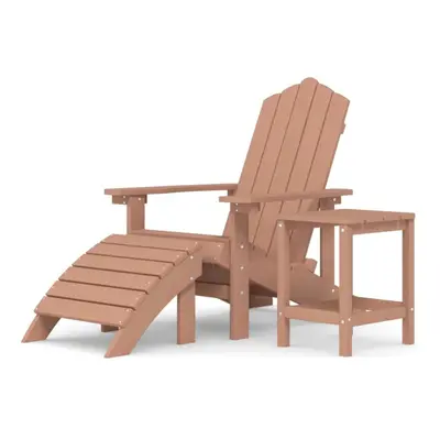 vidaXL Garden Adirondack Chair with Footstool & Table HDPE Brown Armchair