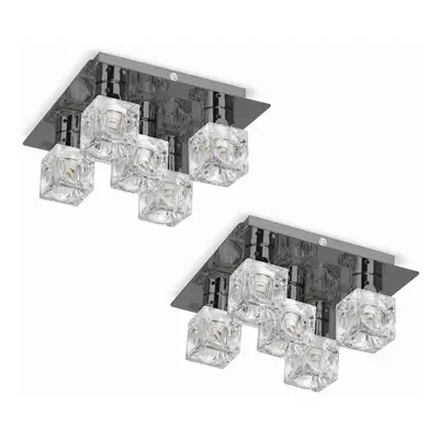 Pair of - Modern Black Chrome Ice Cube Way Flush Ceiling Lights